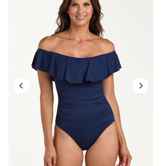 La Blanca Island Goddess Off Shoulder Ruffle One Piece - Indigo Size 6 - Picture 1 of 10